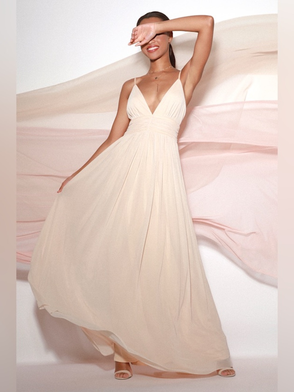 Lulus Queen of the Evening Cream Maxi Dress Siz M Bridesmaid Wedding Prom Formal